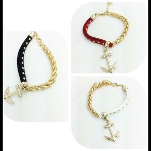 NEW White Red or Black Leather Chain Anchor Bracelet